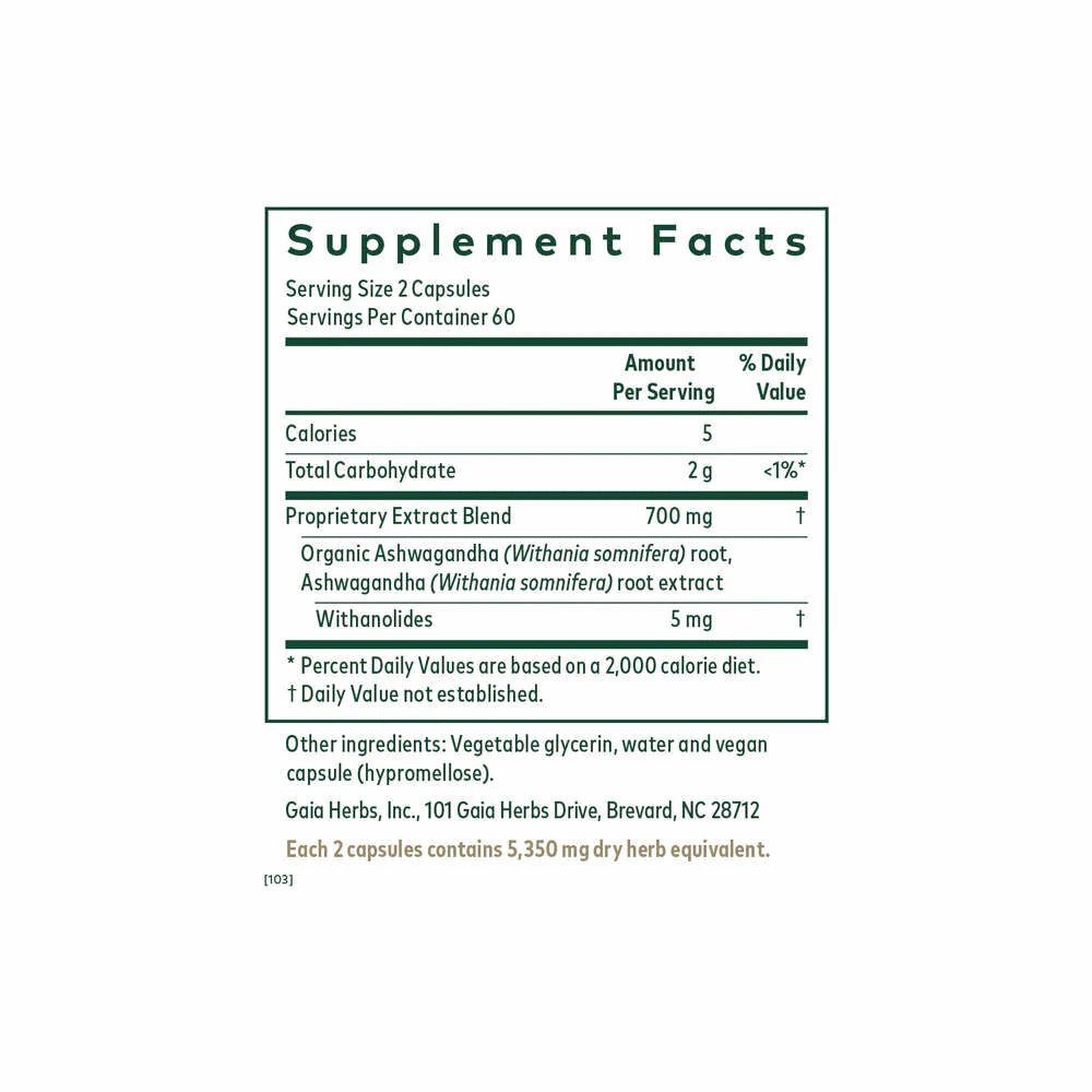 Organic ashwagandha supplement – 120 capsules for mood, energy and wellbeing by Gaia Herbs