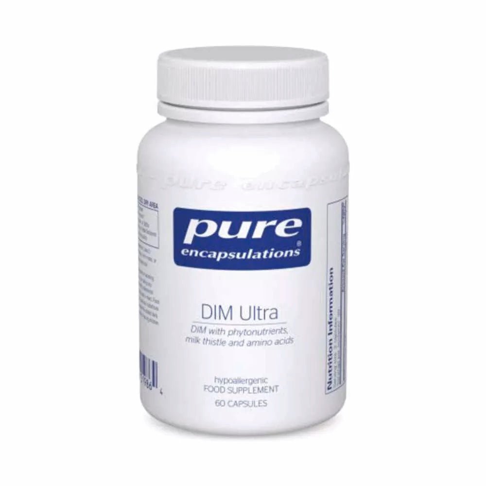DIM Ultra – 60 Capsules by Pure Encapsulations – Bottle of diindolylmethane and broccoli seed extract supplement for hormone balance