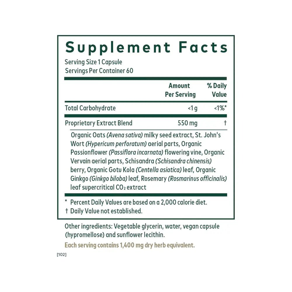 Adaptogenic herbal supplement bottle for mood and emotional wellbeing