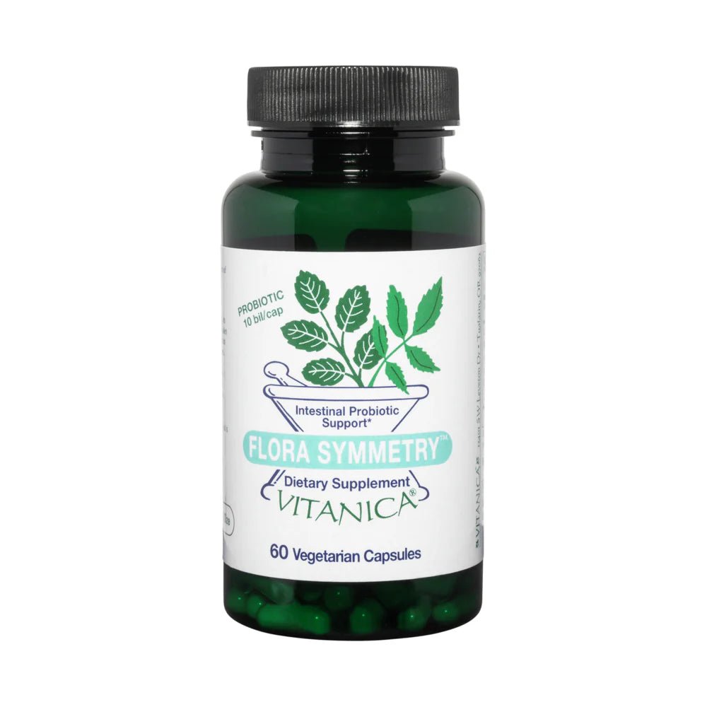 Flora Symmetry – 60 Capsules by Vitanica – Probiotic supplement bottle supporting female digestive and vaginal flora