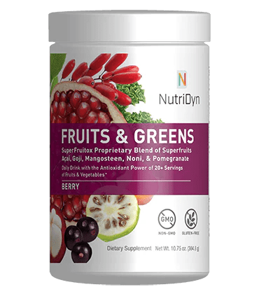 NutriDyn Fruits & Greens Superfood Powder – Berry Flavour, 30 servings, organic and vegan