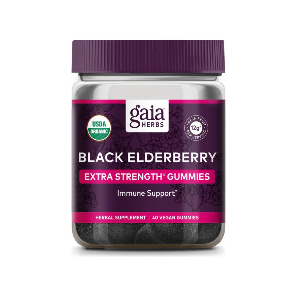 Black Elderberry Gummies – 40 extra strength vegan chews for immune support by Gaia Herbs