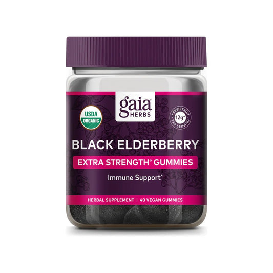Black Elderberry Gummies – 40 extra strength vegan chews for immune support by Gaia Herbs