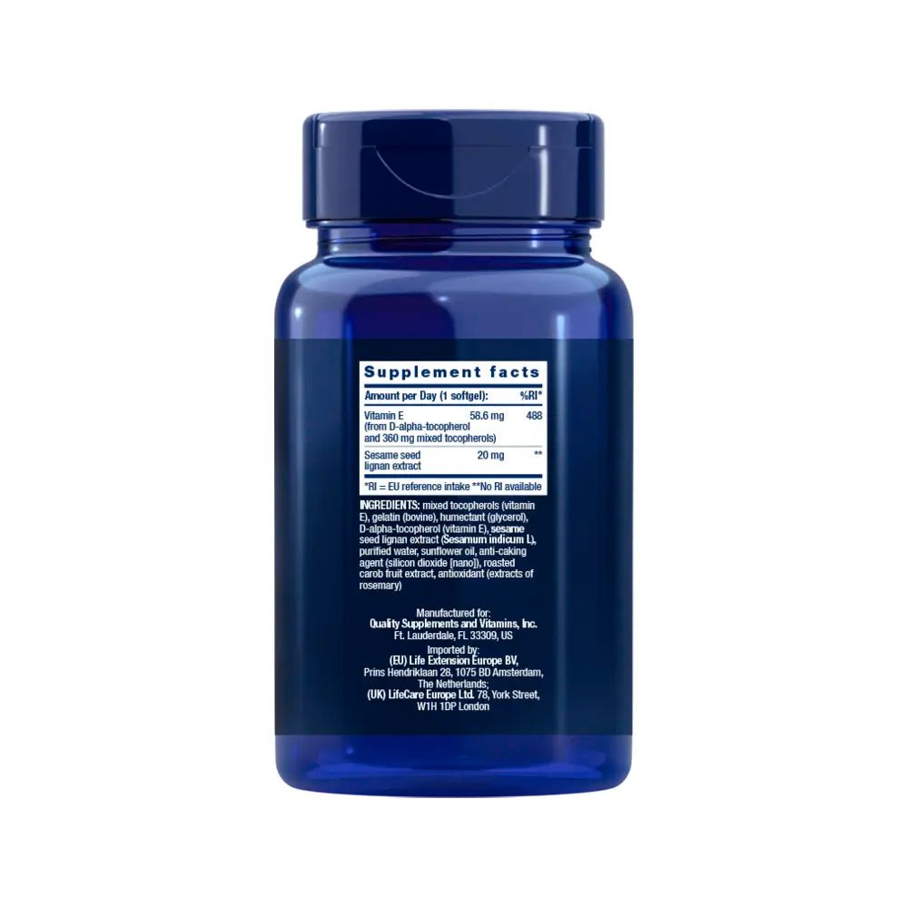 Life Extension Gamma E – 60 softgels with mixed tocopherols for heart and brain support