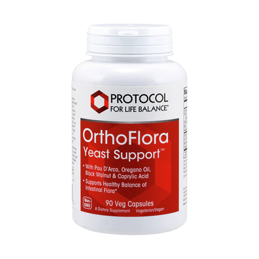 Protocol for Life Balance OrthoFlora Yeast Support bottle with 90 vegan capsules for gut health"