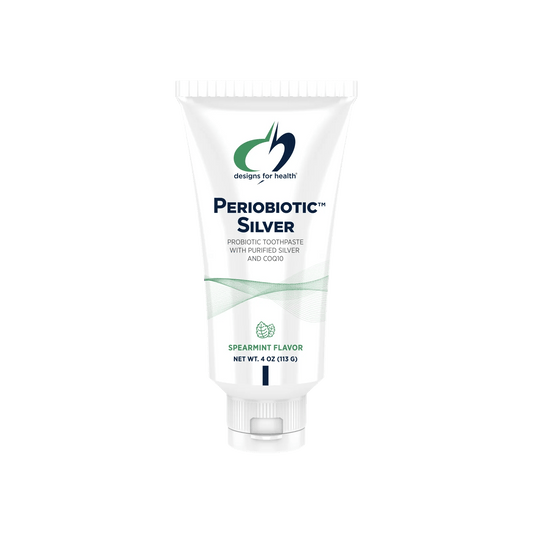 PerioBiotic Silver Probiotic Toothpaste Spearmint 113g by Designs for Health – Fluoride-free probiotic toothpaste tube for oral microbiome support