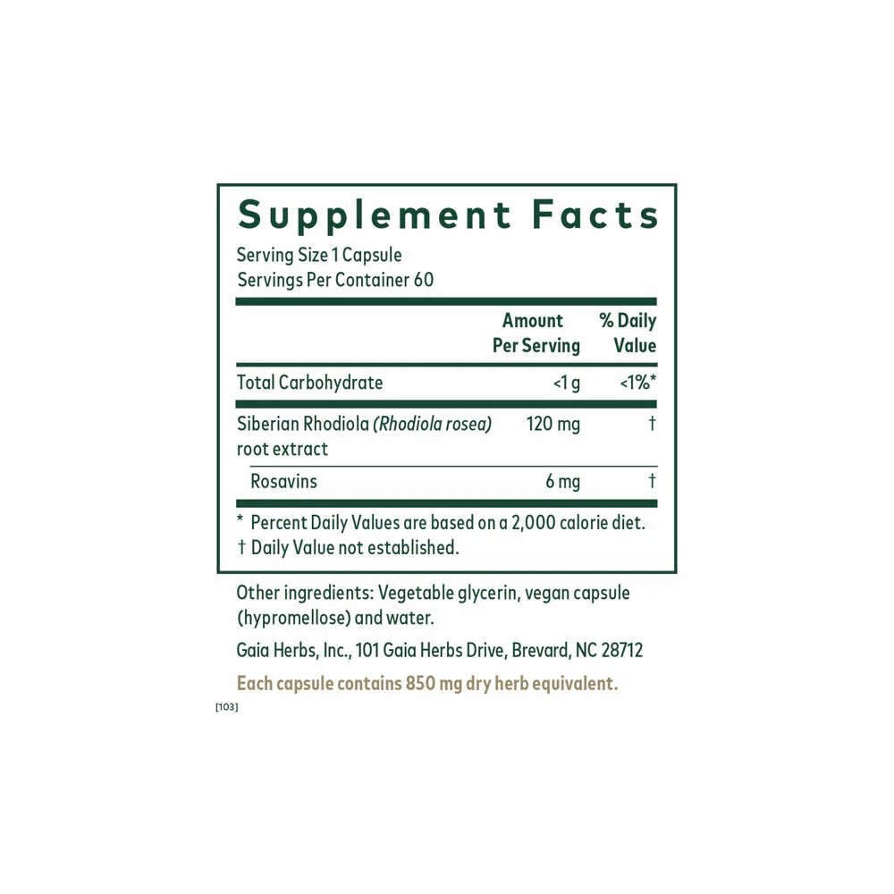 Premium Rhodiola supplement by Gaia Herbs – 60 vegan capsules for stamina and resilience