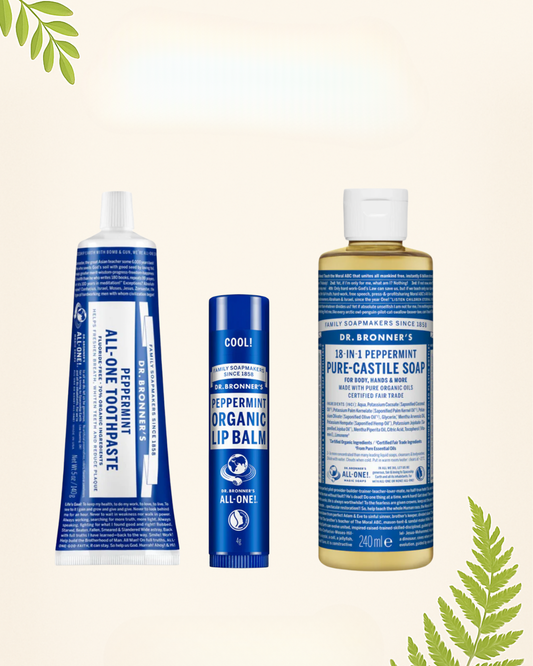 Mint Essentials Bundle: Toothpaste + Lip Balm + Castile Soap
