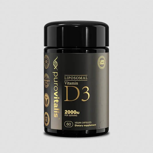 Purovitalis Liposomal Vitamin D3 60 vegan capsules in eco-friendly bottle