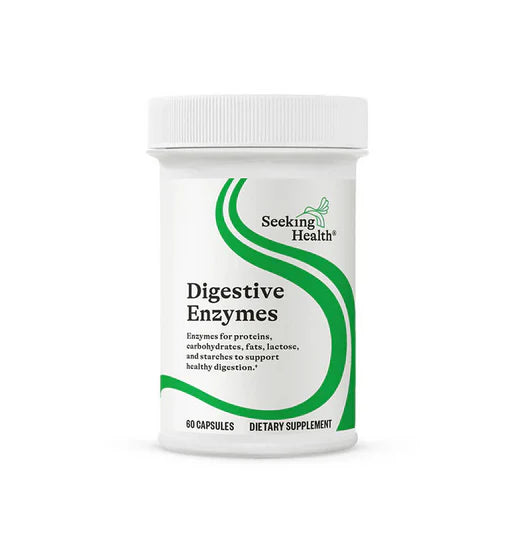 Seeking Health Digestive Enzymes supplement bottle with 60 vegan capsules for digestive support