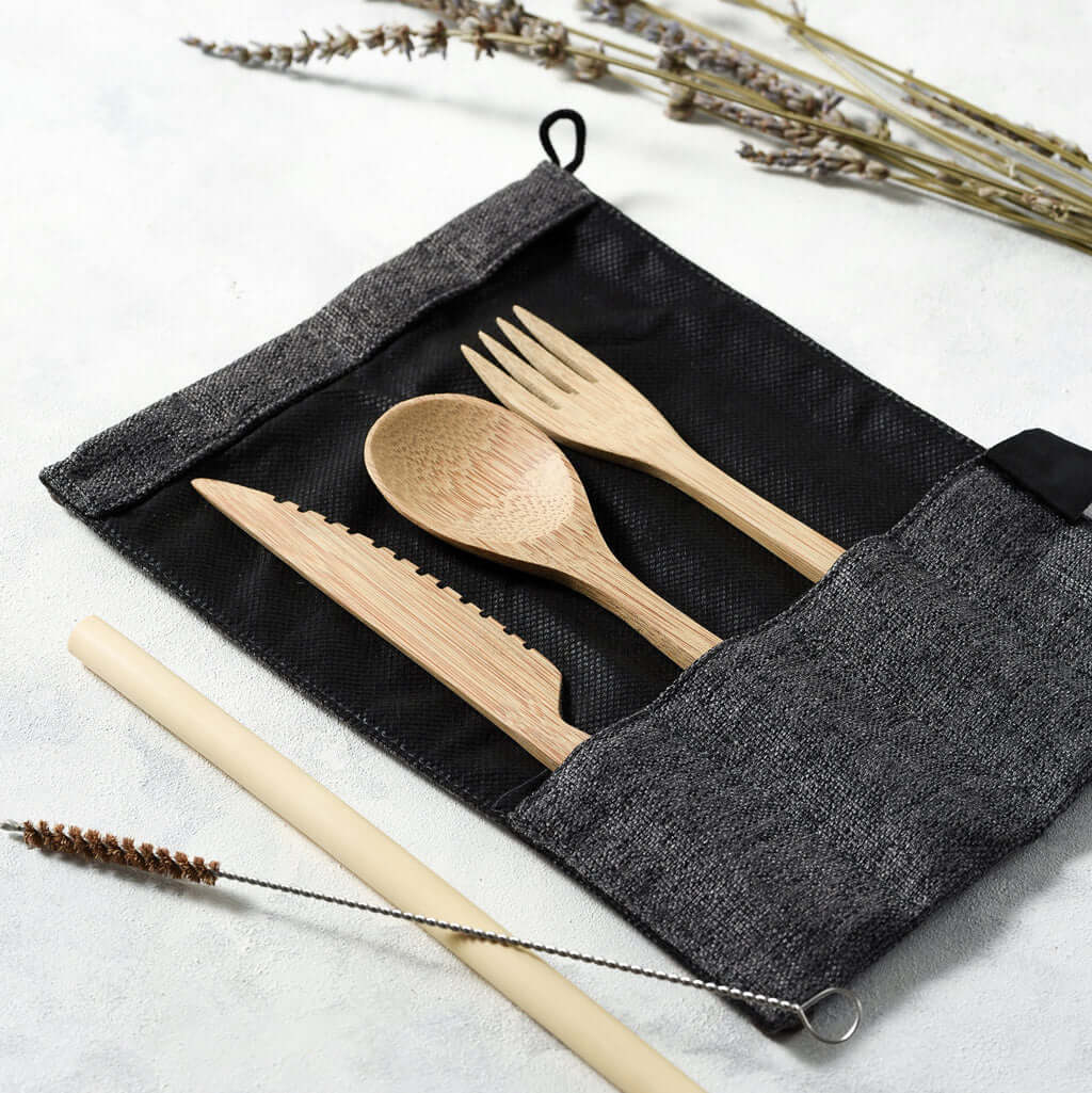 Bamboo Cutlery Set (Brown bag) - Heavenly Good