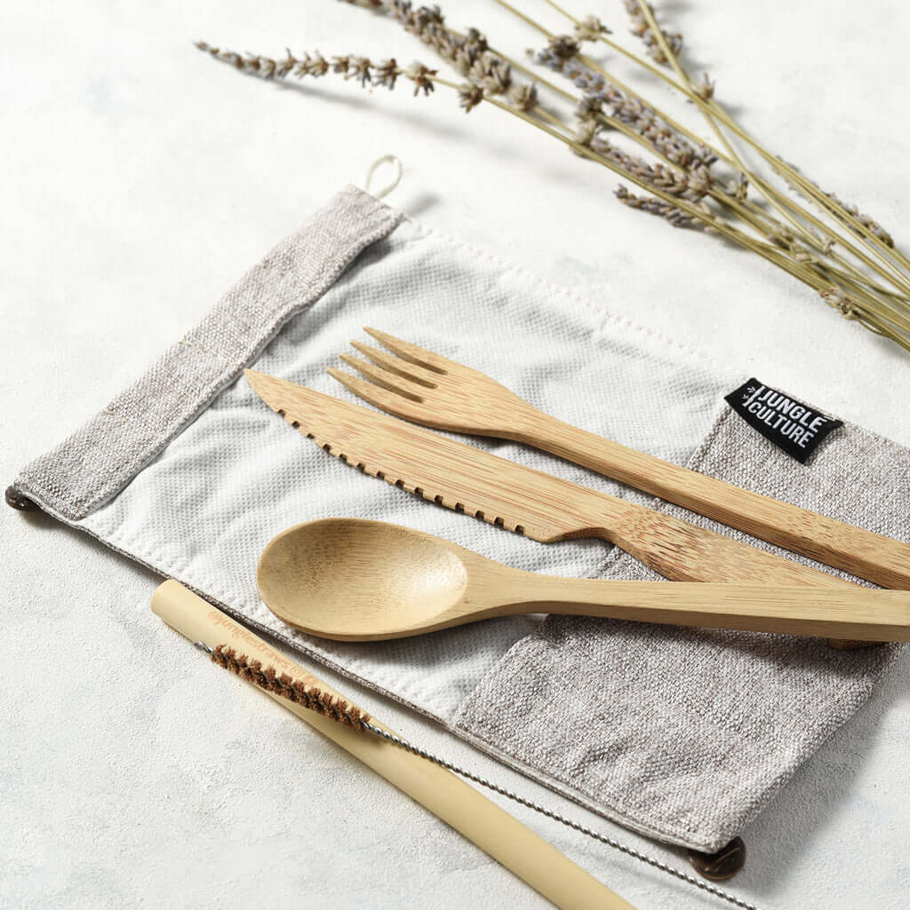 Bamboo Cutlery Set (Brown bag) - Heavenly Good