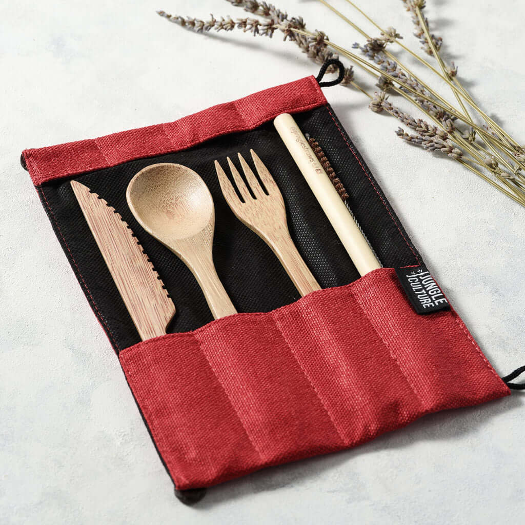 Bamboo Cutlery Set (Brown bag) - Heavenly Good