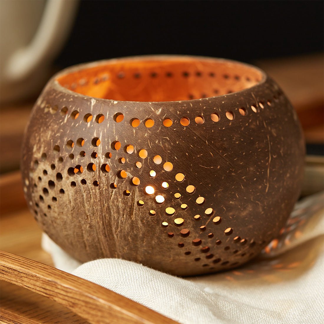 Coconut Shell Tea Light Holder Set | Eco - Friendly, Unique & Unusual Tea Light Base - Heavenly Good