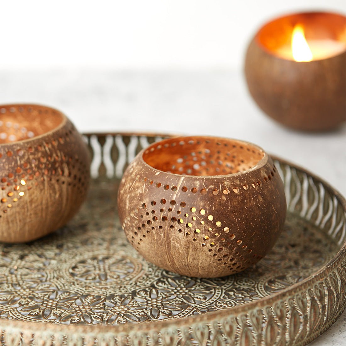 Coconut Shell Tea Light Holder Set | Eco - Friendly, Unique & Unusual Tea Light Base - Heavenly Good