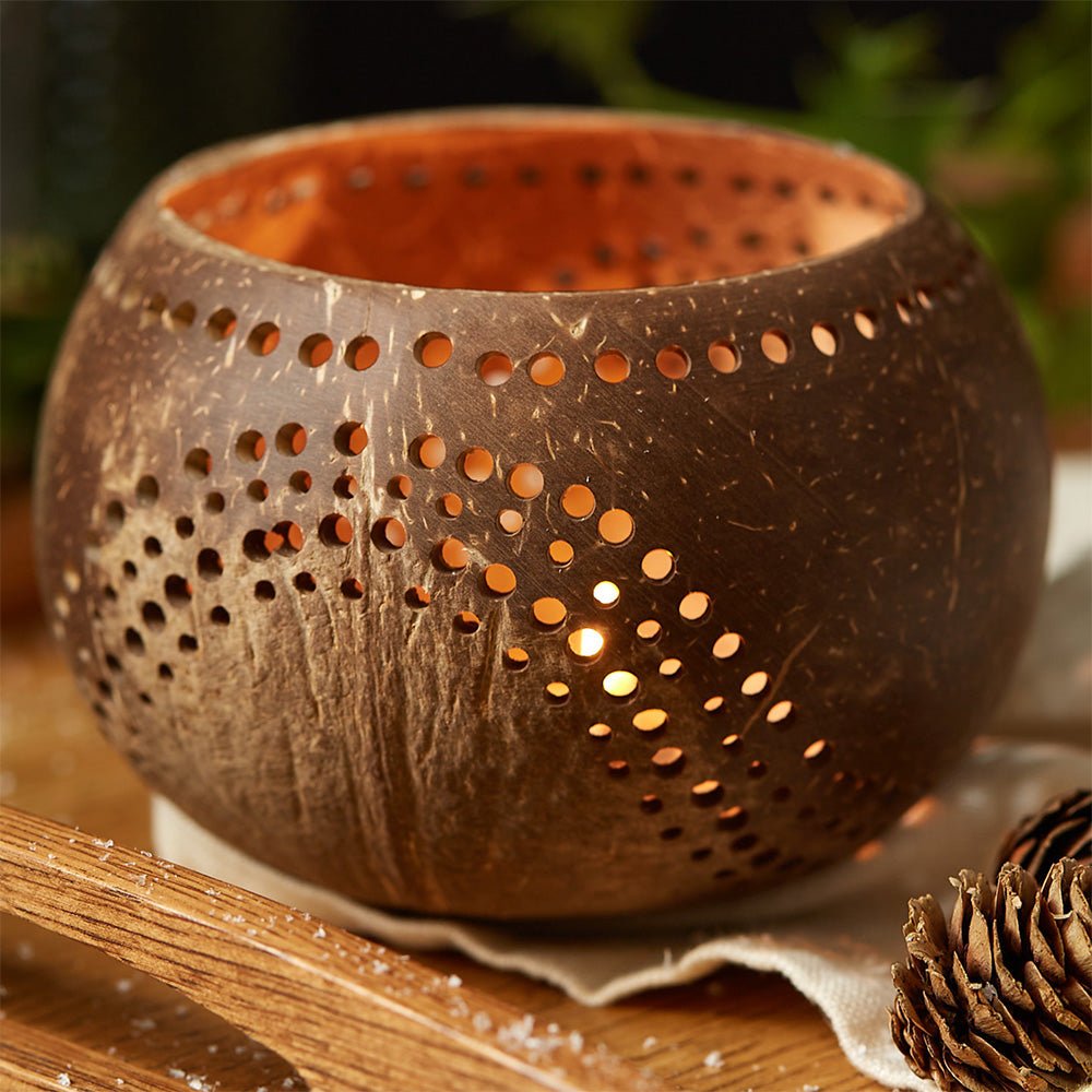 Coconut Shell Tea Light Holder Set | Eco - Friendly, Unique & Unusual Tea Light Base - Heavenly Good