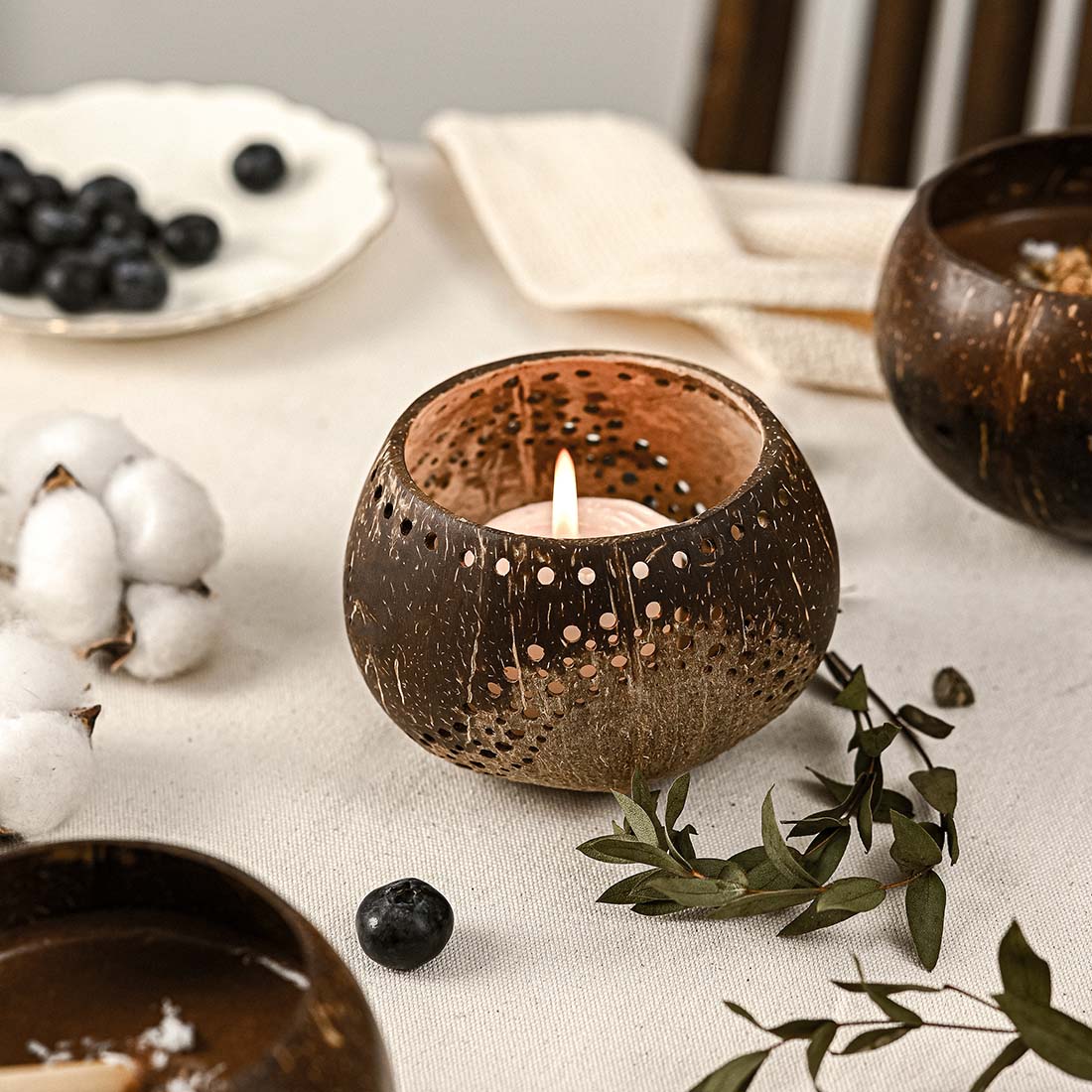 Coconut Shell Tea Light Holder Set | Eco - Friendly, Unique & Unusual Tea Light Base - Heavenly Good