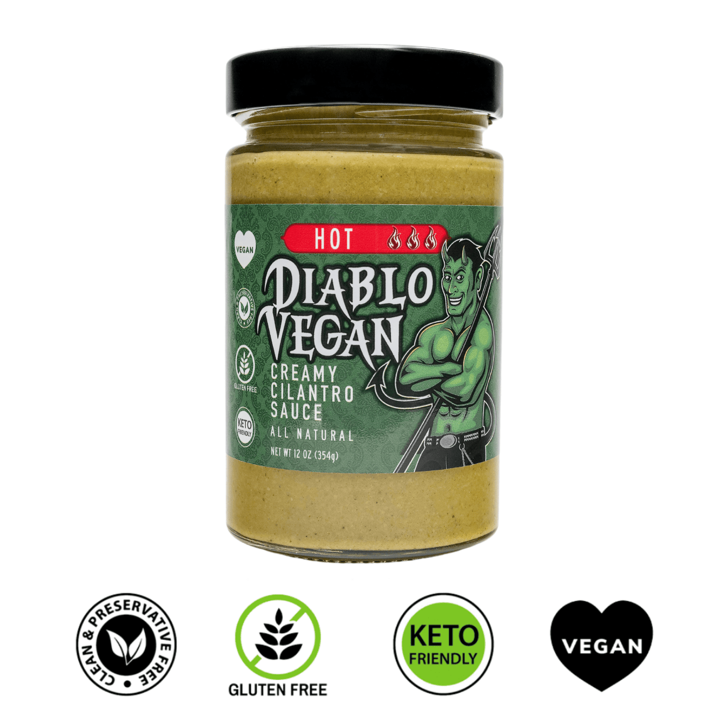 Diablo Vegan Hot Sauce - Spicy, All - Natural, Vegan Cilantro Salsa | Gluten - Free & Keto - Friendly - Heavenly Good