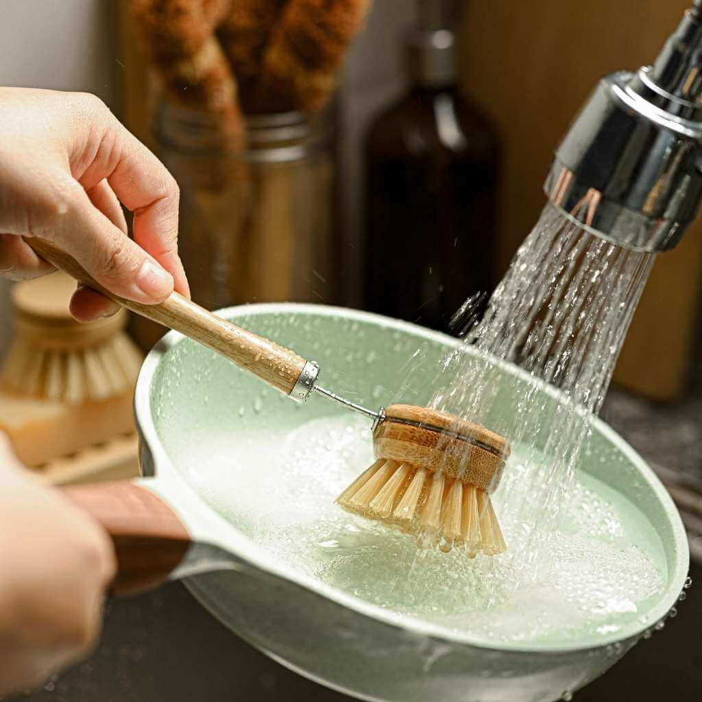 Eco - Friendly Long Handle Bamboo Dish Brush - Plastic - Free with Replaceable Heads | Zero Waste Kitchen Essential - Heavenly Good