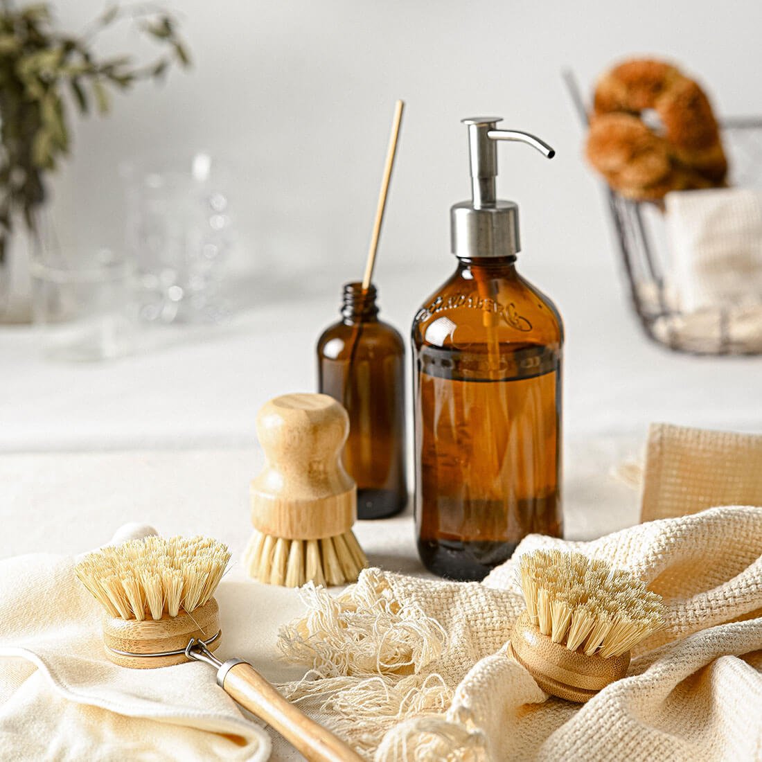 Natural Dish Brushes for Washing Up | Zero Waste & Biodegradable Plant - Based Kitchen Scrubber Set - Heavenly Good