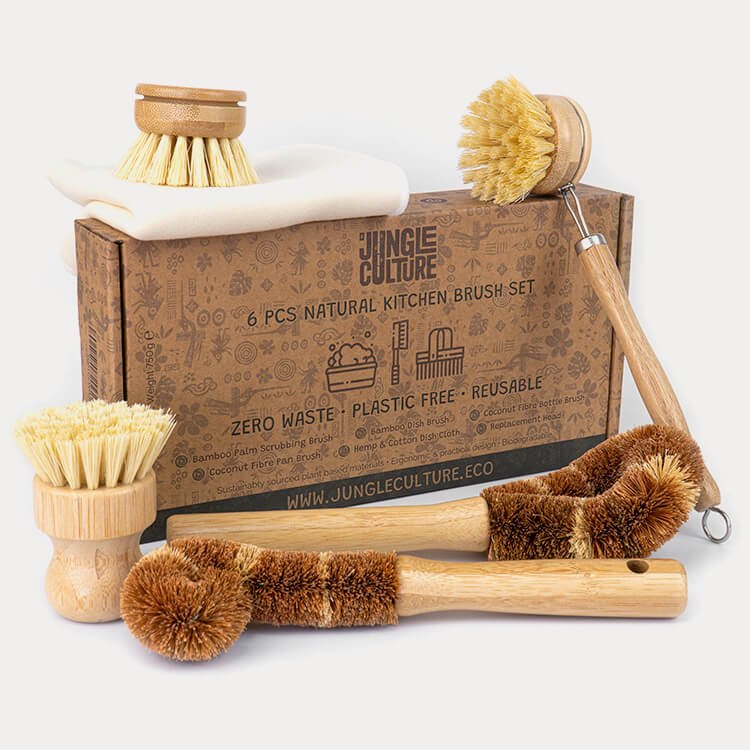 Natural Dish Brushes for Washing Up | Zero Waste & Biodegradable Plant - Based Kitchen Scrubber Set - Heavenly Good