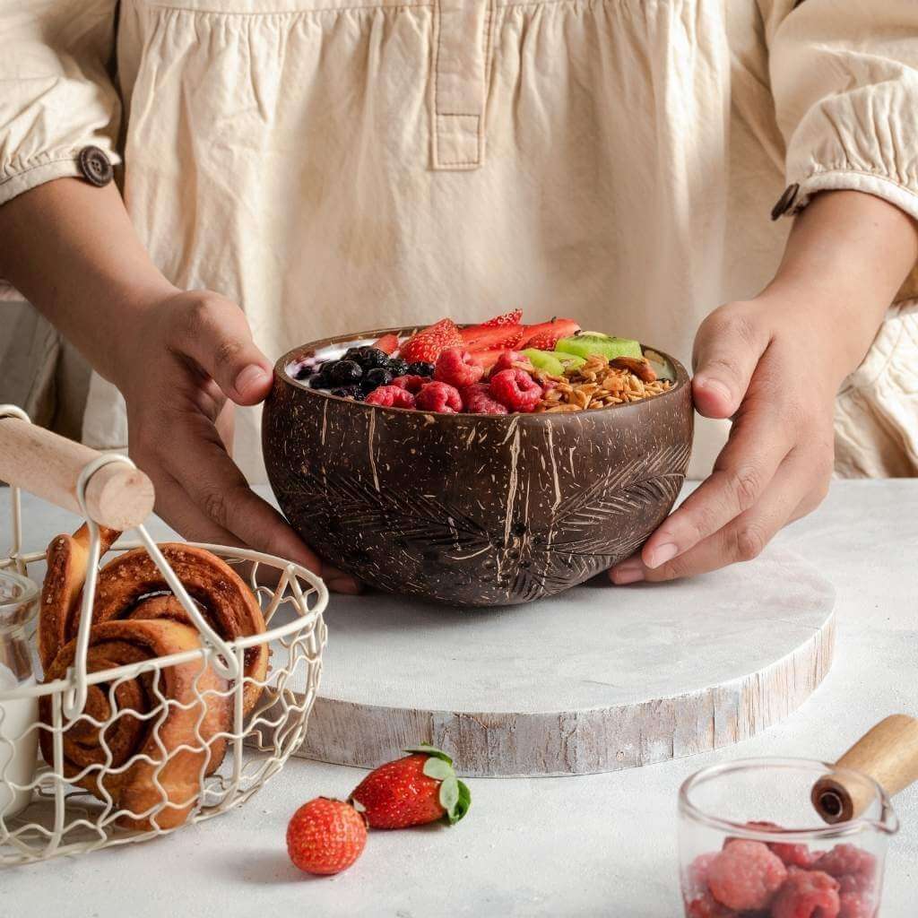 Patterned Coconut Bowl & Spoon Single Set - Heavenly Good