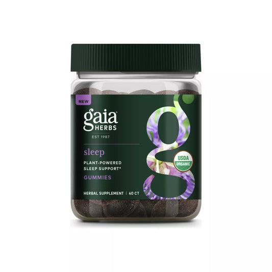 Gaia Herbs Sleep Gummies jar with natural fruit-flavoured vegan gummies for restful sleep