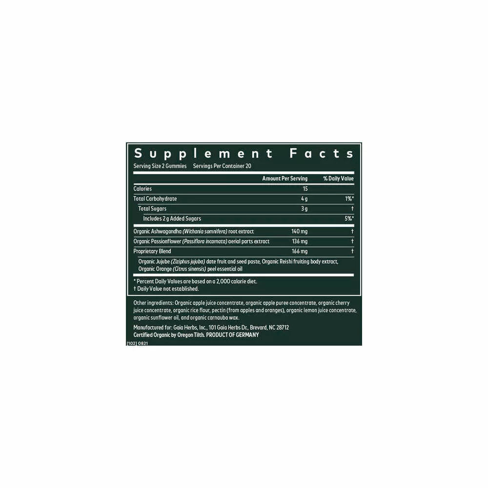 Ashwagandha and Passionflower sleep support gummies by Gaia Herbs