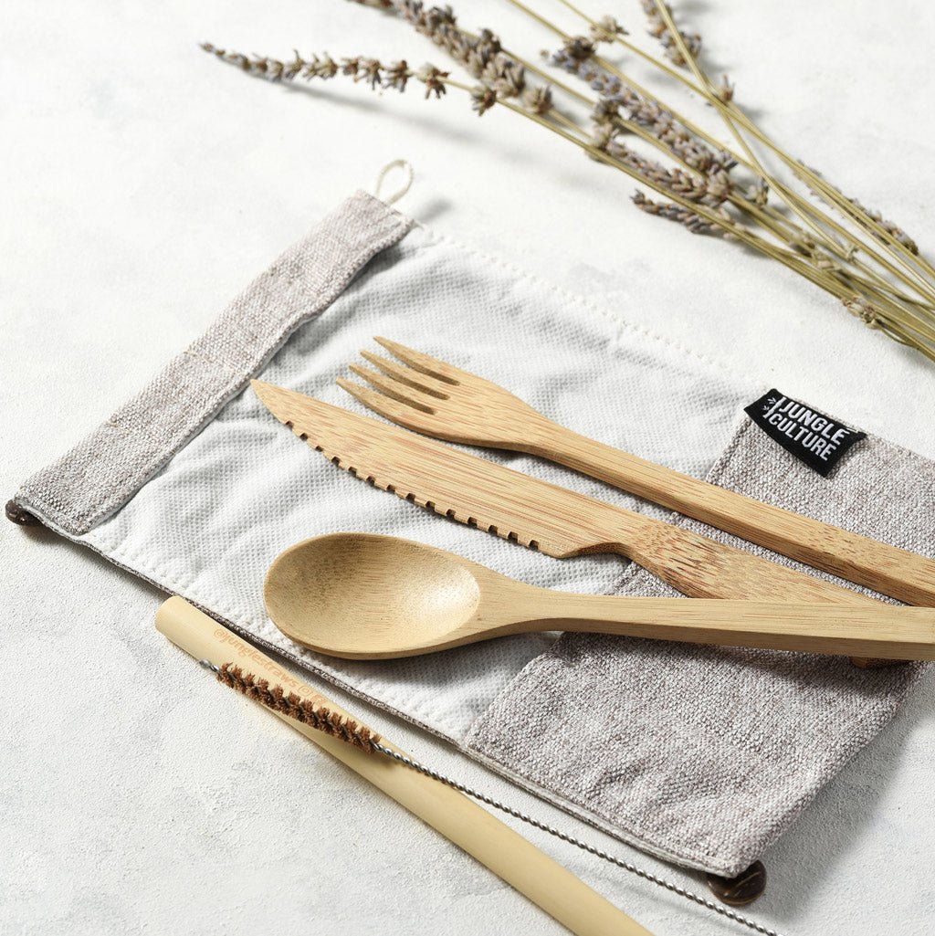 Sustainable Bamboo Cutlery Set - Zero - Waste, Eco - Friendly Travel Utensils with Bamboo Straw & Cleaner | Reusable & Plastic - Free - Heavenly Good