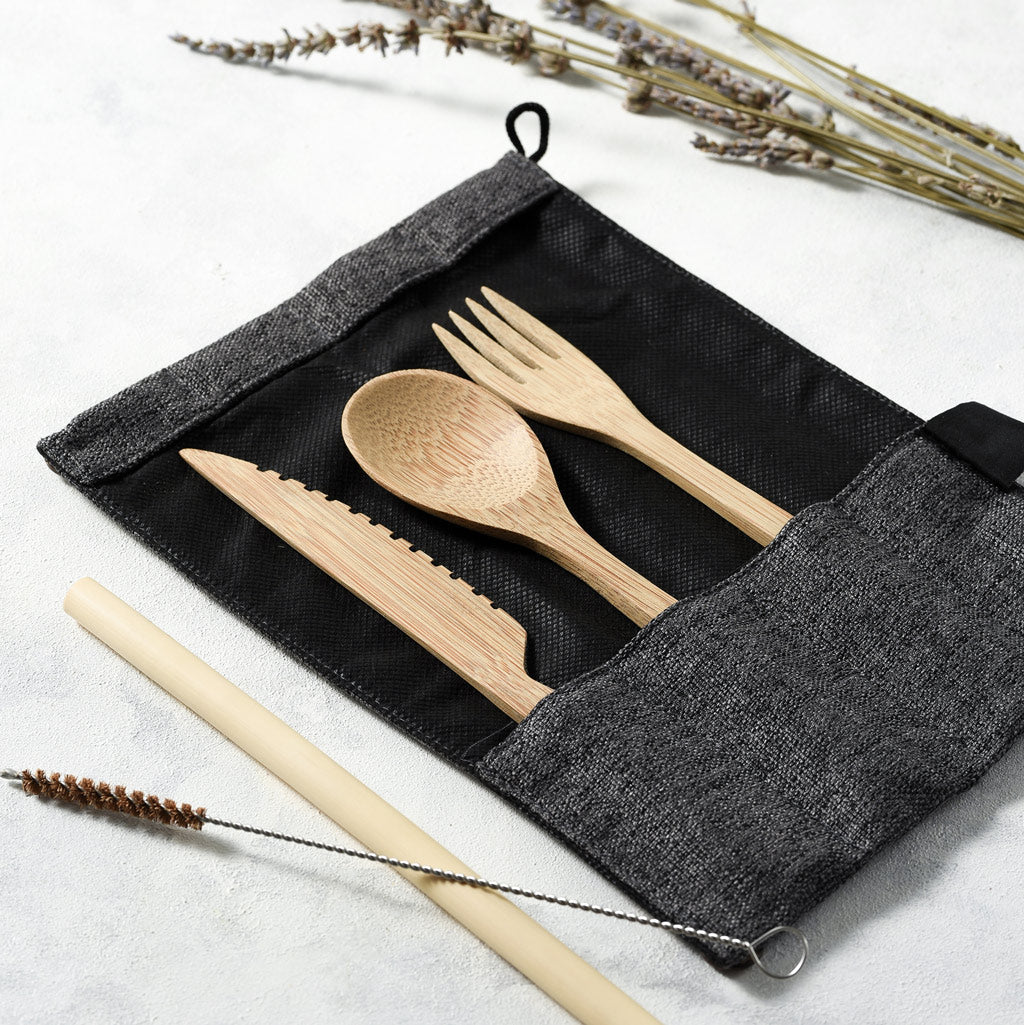 Sustainable Bamboo Cutlery Set - Zero - Waste, Eco - Friendly Travel Utensils with Bamboo Straw & Cleaner | Reusable & Plastic - Free - Heavenly Good