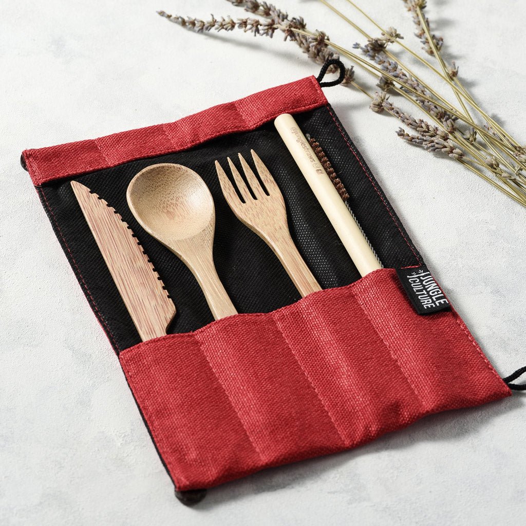 Sustainable Bamboo Cutlery Set - Zero - Waste, Eco - Friendly Travel Utensils with Bamboo Straw & Cleaner | Reusable & Plastic - Free - Heavenly Good